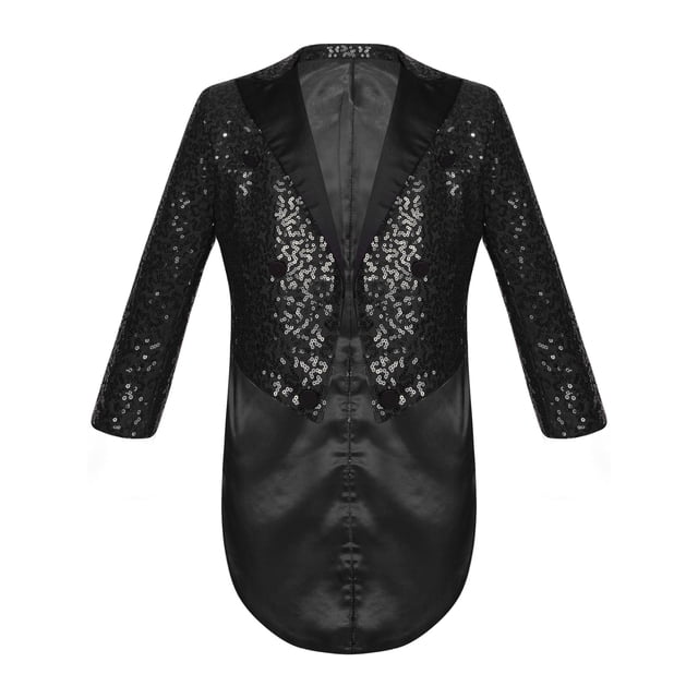 YUUMIN Veste de Smoking pour Garçon, Blazer à Paillettes, Queue-de-Pie, Habit Queue d'Hirondelle, Souper, Fête, Manteau Habillé Formel, Noir 6