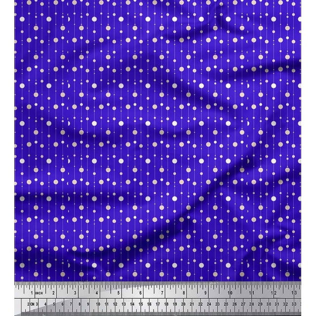 Soimoi Blue Cotton Duck Fabric Line & Circle Geometric Print Sewing Fabric Yard 42 Inch Wide