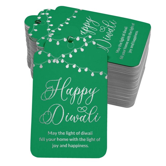 Inkdotpot Real Silver Foil Happy Diwali Tags Favor Hang Paper Tags 100 Pack