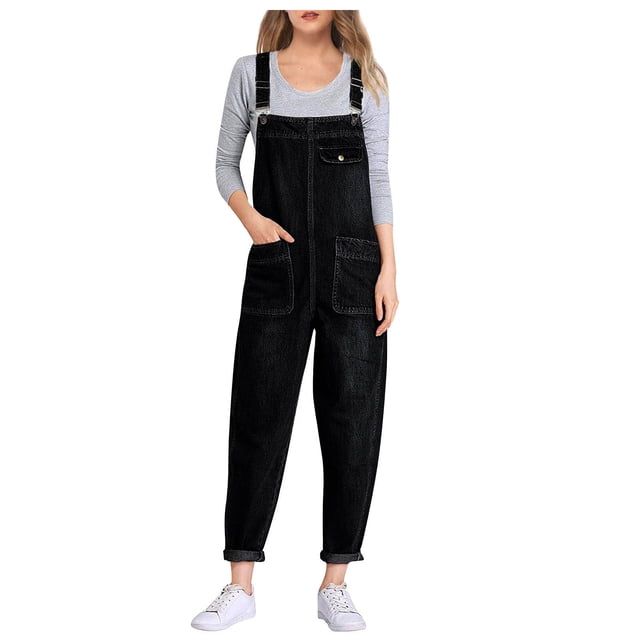 Timegard Overalls for Women Plus Size Loose Denim Jumpsuit Stretch Classic Jean Rompers with Pockets