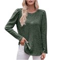thumbnail image 2 of Yuyuzo Womens Round Neck Ruffle Shoulder Long Sleeve Striped Solid Color Tops Fall Casual Tops, 2 of 6