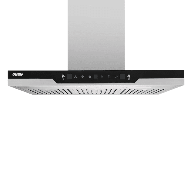 ONEX® OWF630 Hotte de Cuisinière Murale en Acier Inoxydable de 30 Pouces au design Épuré avec Panneau de Commande au Toucher Doux et Contrôle de la Vitesse des Ondes Manuelles. Équipée d'Un Débit d'Air de 860 CFM, d'Un Ventilateur à Six Vitesses et d'Un Moteur Puissant pour une ventilation Efficace. Comprend Trois Filtres à Chicanes Allant au Lave-Vaisselle pour Emprisonner la Fumée et la Graisse, et Deux Lumières DEL Écoénergétiques pour une Visibilité Accrue. Conçue pour un Fonctionnement Silencieux à 52 dB, Convient