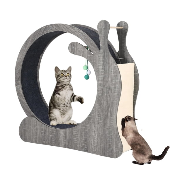 Grande Roue de Course pour Chat de 37,5 Pouces, Tapis Roulant pour Animal en Bois avec Planche à Gratter, Gris