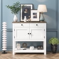 thumbnail image 1 of Homfa Table Console Style Ferme avec 2 Tiroirs et Portes, Table de Sofa avec Armoire de Rangement et Tablette Ouverte pour Salon et Entrée, Blanc et Brun Rustique, 1 of 7