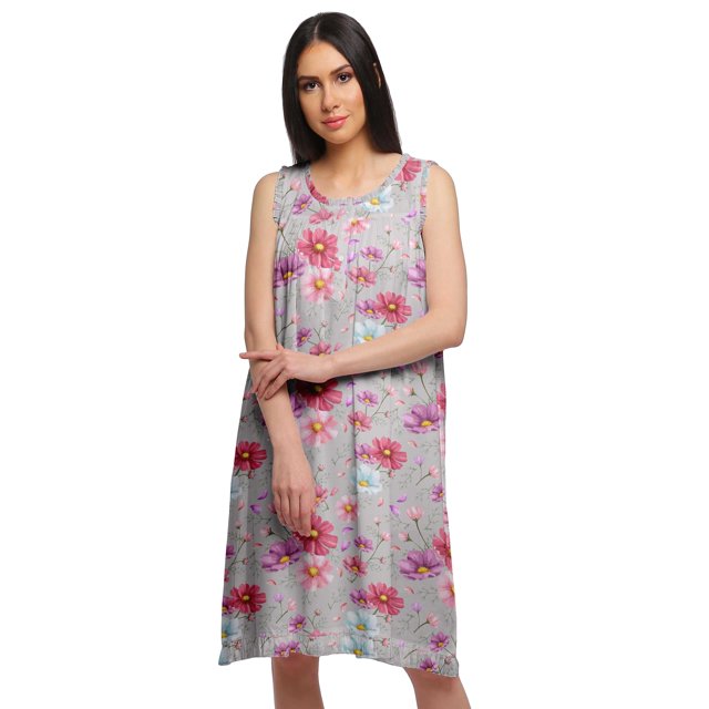 Moomaya Robe de Nuit Trapèze Sans Manches Imprimée pour Femme en Coton