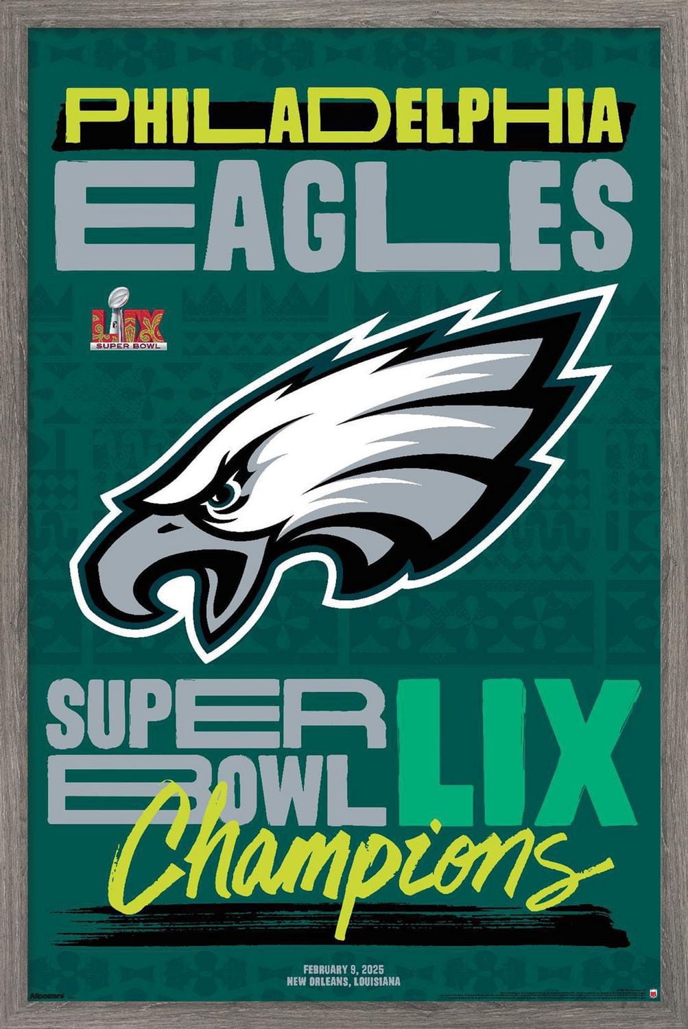 NFL Philadelphia Eagles - Super Bowl LIX Team Logo Wall Poster, 22.375" x 34" Framed
