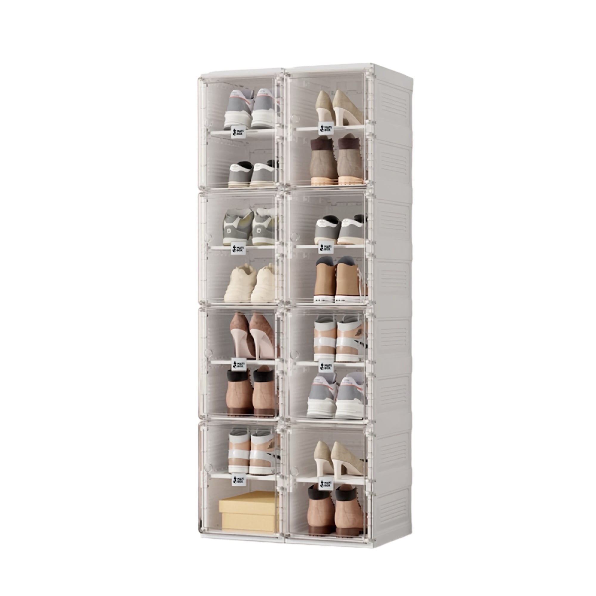 Antbox Portable Shoe Rack Organizer, 8-Tier Stackable Closet Storage for 16 Pairs with Magnetic Door – Clear