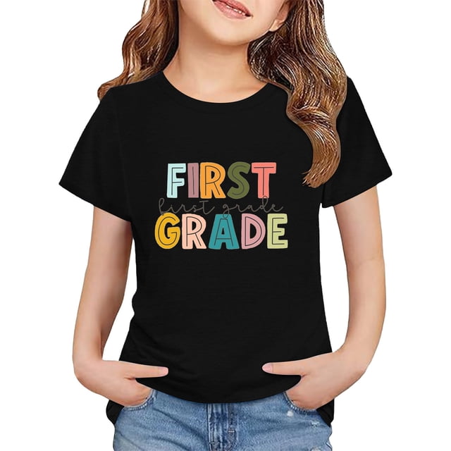LIJCC Garçons Filles Premier Jour de Première Année Rentrée des Classes T-Shirt en Coton T-Shirt à Manches Courtes Haut T-Shirt à Imprimé Lettres Haut de Rentrée