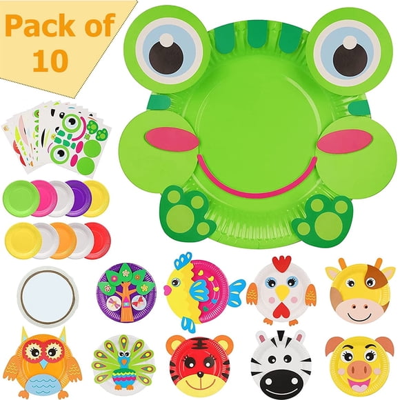 EIMELI Ensemble de 10 Pcs d'Assiettes en Papier pour Enfants, Bricolage pour Tout-Petits, Fournitures d'Art DIY, Trousses d'Art d'Animaux, Arts et Bricolage, Jeux Créatifs d'Anniversaire pour Tout-Petits, Activités Préscolaires, Fêtes d'Artisanat, Groupes, Jouets pour Garçon