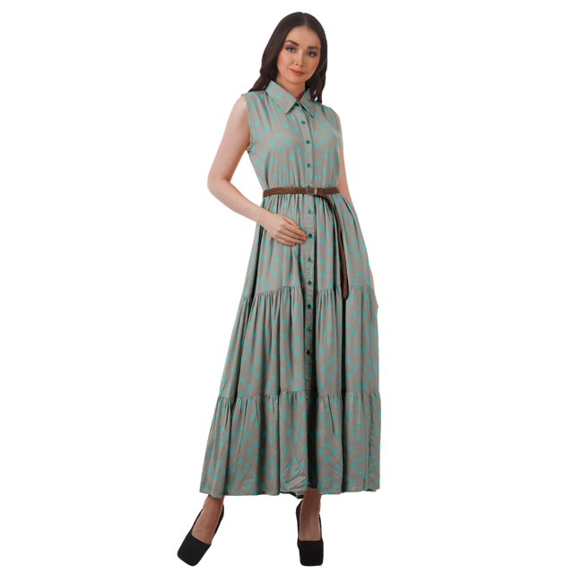 Moomaya Robes à Étages en Rayonne pour Femmes Imprimées Col Classique Robe-Chemise Femmes