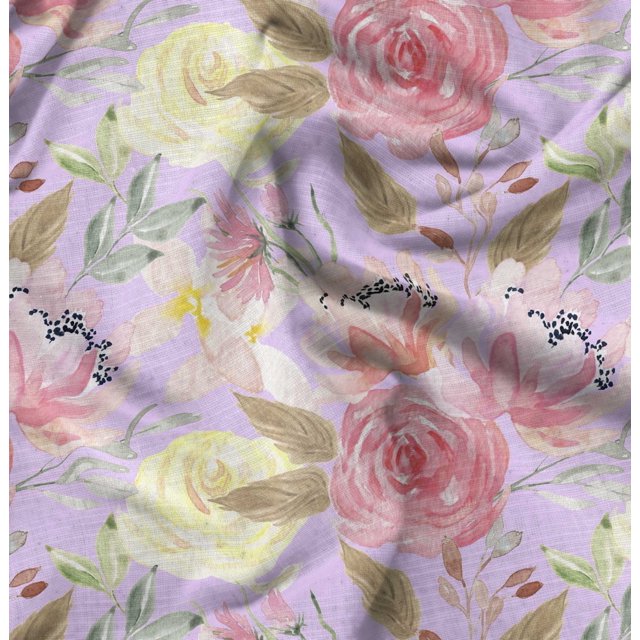 Soimoi Silk Fabric Leaf Floral Decor Fabric Printed Yard 42 Inch Wide