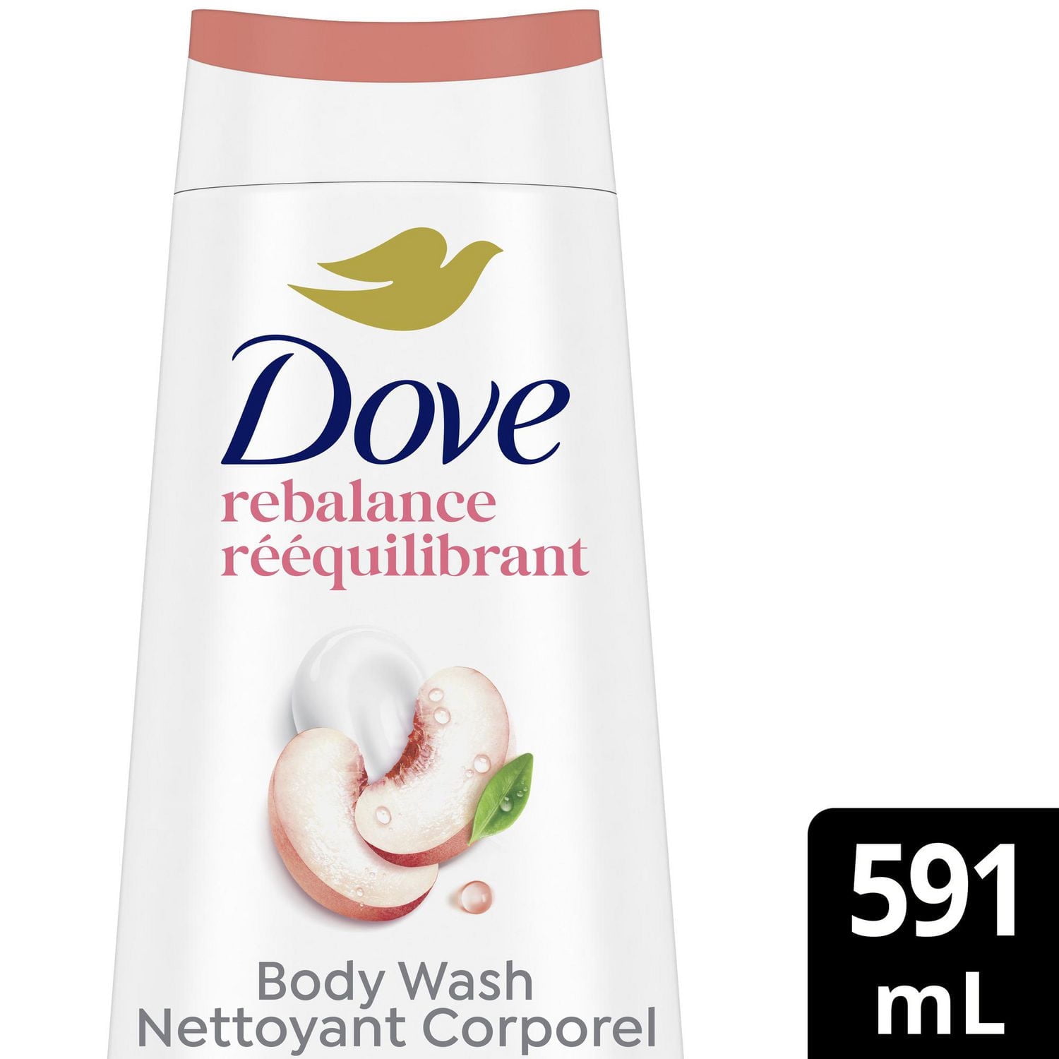 Dove Nettoyant Corporel pour 24 H de Peau Douce Pêche Blanche + Lait de Riz Rééquilibrant, 591 ml