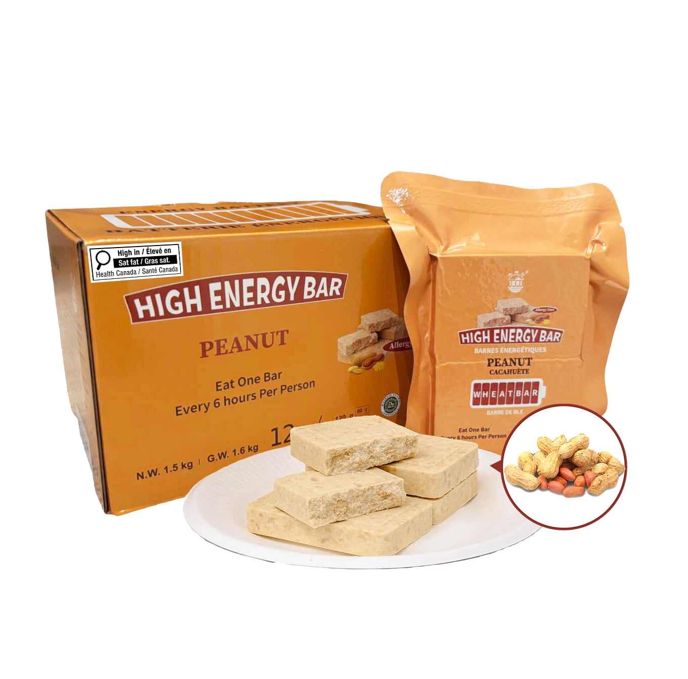 BDH High Energy Bar Peanut Flavor 6840Calorie | 1.44kg/12bags Emergency Survival Food Ration Bar Compressed Biscuits MRE for Outdoor Camping Emergency Disaster Preparedness Long Shelf Life