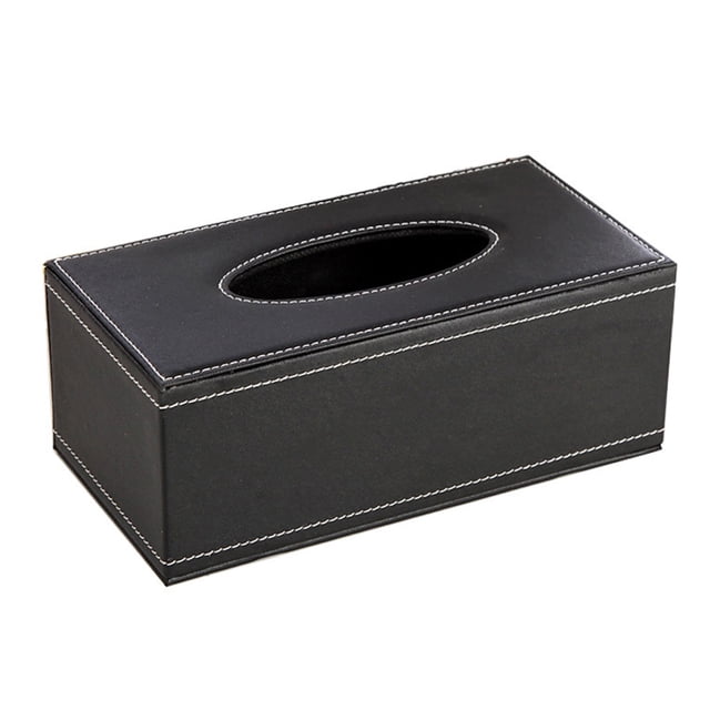 Tissue Box Cover Leather Retro Rectangular Multifunctional Napkin Holder, Modern Facial Tissue Pumping Paper Dispenser,black