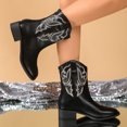 thumbnail image 4 of Cowboy Boots for Women Classic Embroidered Leather Round Toe Wide Mid Calf Cowgirl Boots Casual Winter Fall Slip on Riding Short Booties with Back Zipper, 4 of 7