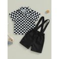 thumbnail image 2 of Faithtur Vêtements d'Été pour Garçons Imprimé Damier Manches Courtes Col Rabattu Chemises Hauts Bretelles Shorts Ensemble 2 Pcs, 2 of 8