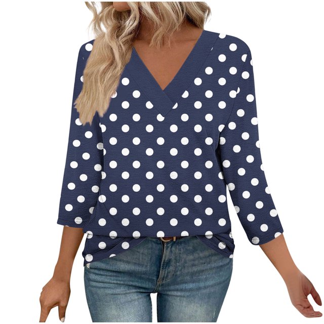 Fewfanhot 3/4 Hauts pour Femmes à Manches, Mode d'Automne, Tunique à Col en V, Tenue de Bureau Décontractée, Chandail à Enfiler