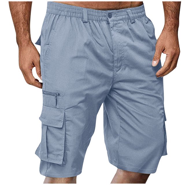 DPTALR Men Casual Button Zipper Solid Knee Length Cargo Pants With Pocket Straight Button Zipper Shorts