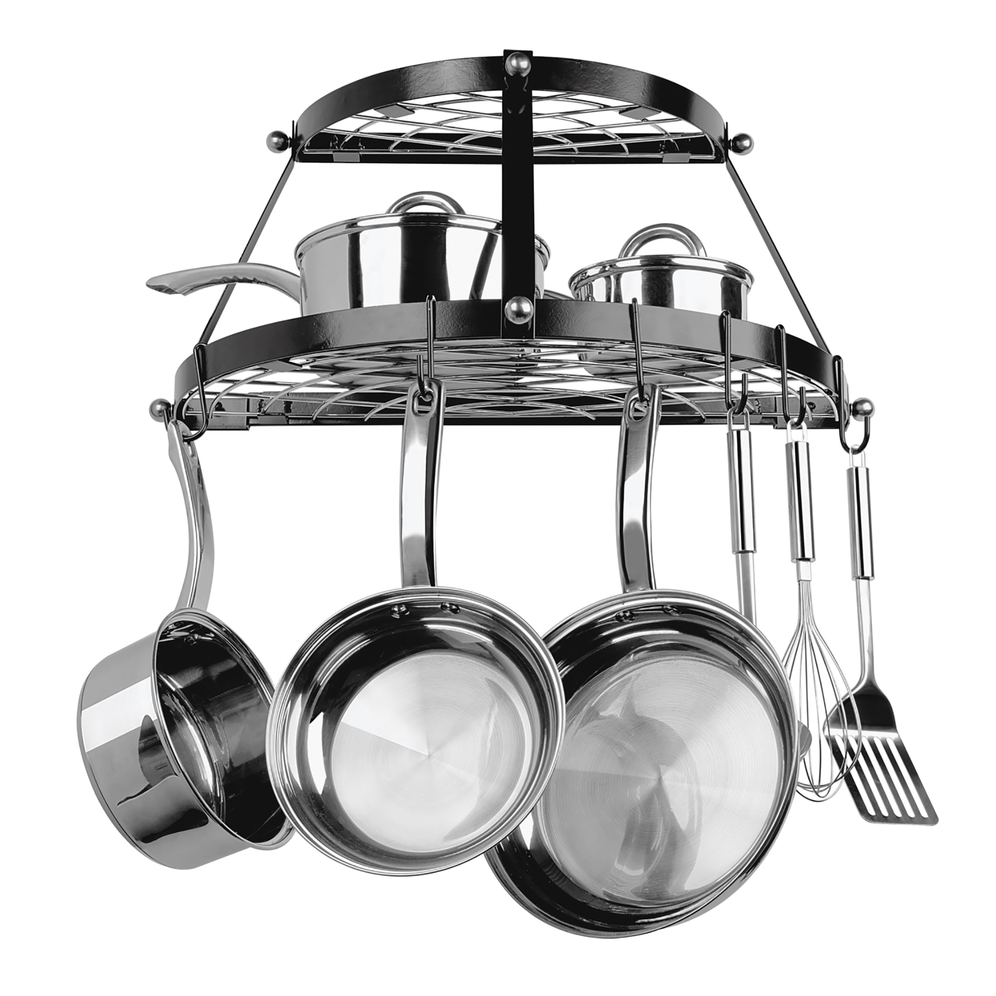Wall Frame Rack Range Kleen CW6002 Black Enameled Double Shelf Wall Mounted Pot Rack ...