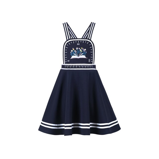 Girls Dress Blue Book Ruler Floral Spaghetti Strap Criss Cross School 4-5 Years