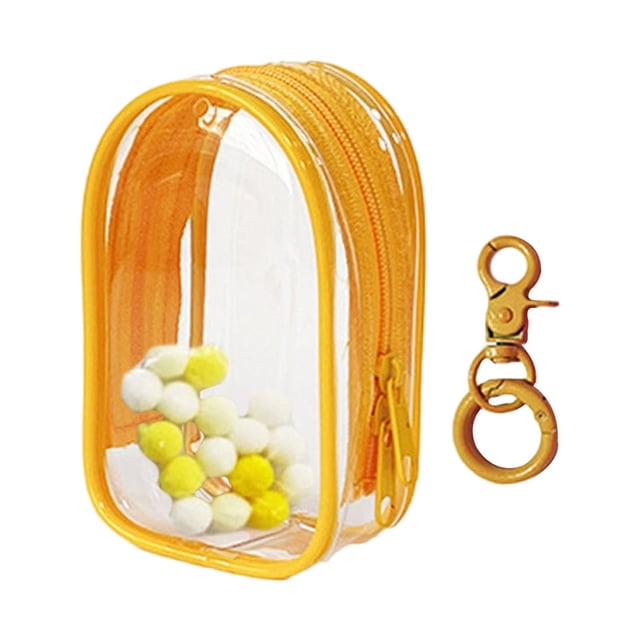 MERIGLARE Clear Figure Display Bag with Keychain Mini Doll Storage Bag for Mini Figure Yellow
