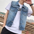 thumbnail image 3 of Men Lapel Sleeveless Denim Jacket Washed Loose Fit Casual Waistcoat, 3 of 4