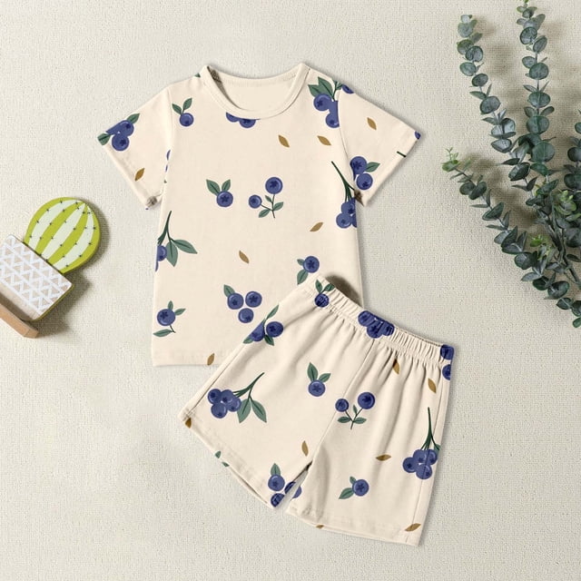 Girls Soft Short Sleeve Pajama Set Comfortable Round Neck Printed Sleepwear For Daily Wear And Outdoor Activities