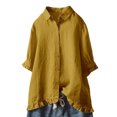 thumbnail image 1 of MAWCLOS Chemises pour Femmes Couleur Unie Blouse Boutonnée Tunique Ample à Volants Jaune S, 1 of 2