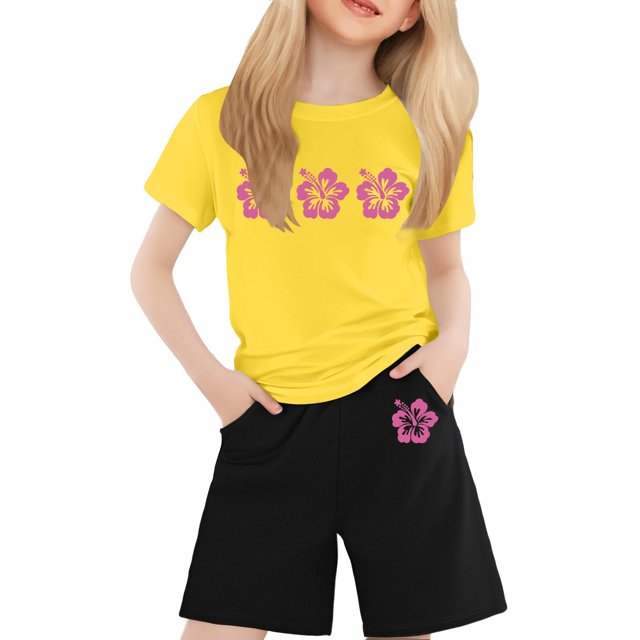 FAOWME T-Shirt Enfant Imprimé Lettres Colorées Col Rond Manches Courtes pour Filles Garçons T-Shirts Tee Tops Jaune 2-3 Ans