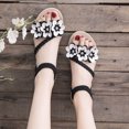 thumbnail image 4 of Womens Flat Sandals Weave Strap Open Toe Rhinestone Flower Decoration Ankle Elastic Non Slip Lightweight Breathable Summer Beach Sandals Black, 4 of 5