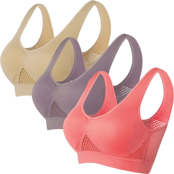 Mrat Strappy Sports Bra for Women Comfortable Sports Bras for Women 3 Pack Women Seamless Sports Bra Wirefree Yoga Bra with Removable Pads Ladies Bra Sport S-57 Multicolor 5XL