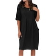 thumbnail image 2 of Robes en Coton et Lin Grande Taille pour Femmes à Manches Courtes d'Été, Robe Midi Plissée avec Poches, 2 of 6