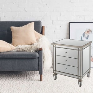 Trudy Mirrored Nightstand, Antique Style Nightstand, Mirrored Nightstand, Bedroom Nightstand, MDF Nightstand, Mirrored Bedside Table, Silver Nightstand, Three Drawer Nightstand, Mirrored Nightstand wi