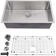 thumbnail image 1 of 304 Stainless Steel Handmade Welded Substructure Sink, 27×18×9 Inch Silver, Bowl Rim 2.0 and Bowl Body 1.0 R1.0, Large Capacity Single Bowl Stepless with Grid, 1 of 11