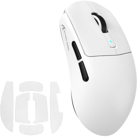ATTACK SHARK R6 39g SUPERLIGHT Mouse, PixArt PAW3950MAX Gaming Sensor, Wireless 8K Mouse, MCU Nodic 52840, BT/2.4G/Wired Gaming Mouse, Adjustable DPI 42000, for Win11/Xbox/PS/Mac -White & Griptape