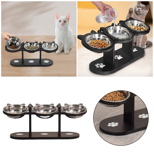 Fournitures pour Animaux Bol d'Alimentation Surélevé pour Chat et Chien d'Intérieur avec Support Noir et Conception Inclinable Ensemble d'Alimentation pour Animaux Surélevé à 15° en Acier Inoxydable Hauteur Réglable pour Usage Intérieur