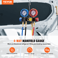 thumbnail image 2 of VEVOR 4 Way AC Gauge - AC Manifold Gauge Set for R134A R22 R12 R410A Refrigerant, Freon Gauges with 5ft Hoses, Couplers, Can Tap Works on Car Auto Freon Charging and Evacuation, 2 of 9