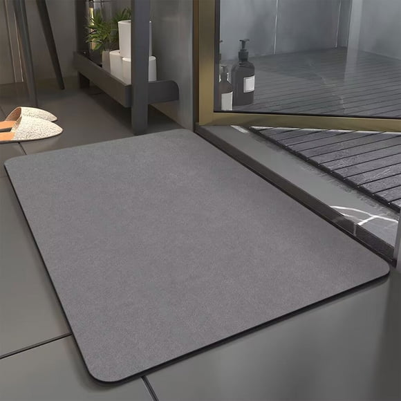 Diatomite Bath Mat, Staron 2026 Quick Dry Absorbent Floor Mat, Non-Slip Diatomaceous Earth Bathroom Rug Machine Washable Soft Microfiber, Gray