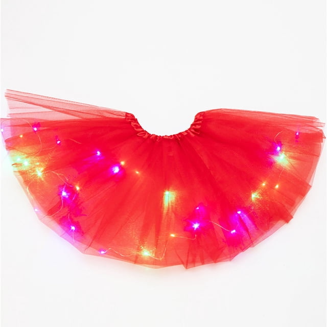 Women 3 Level Mesh Tulle Skirt Princess Skirt With LED Small Bulb Skirt