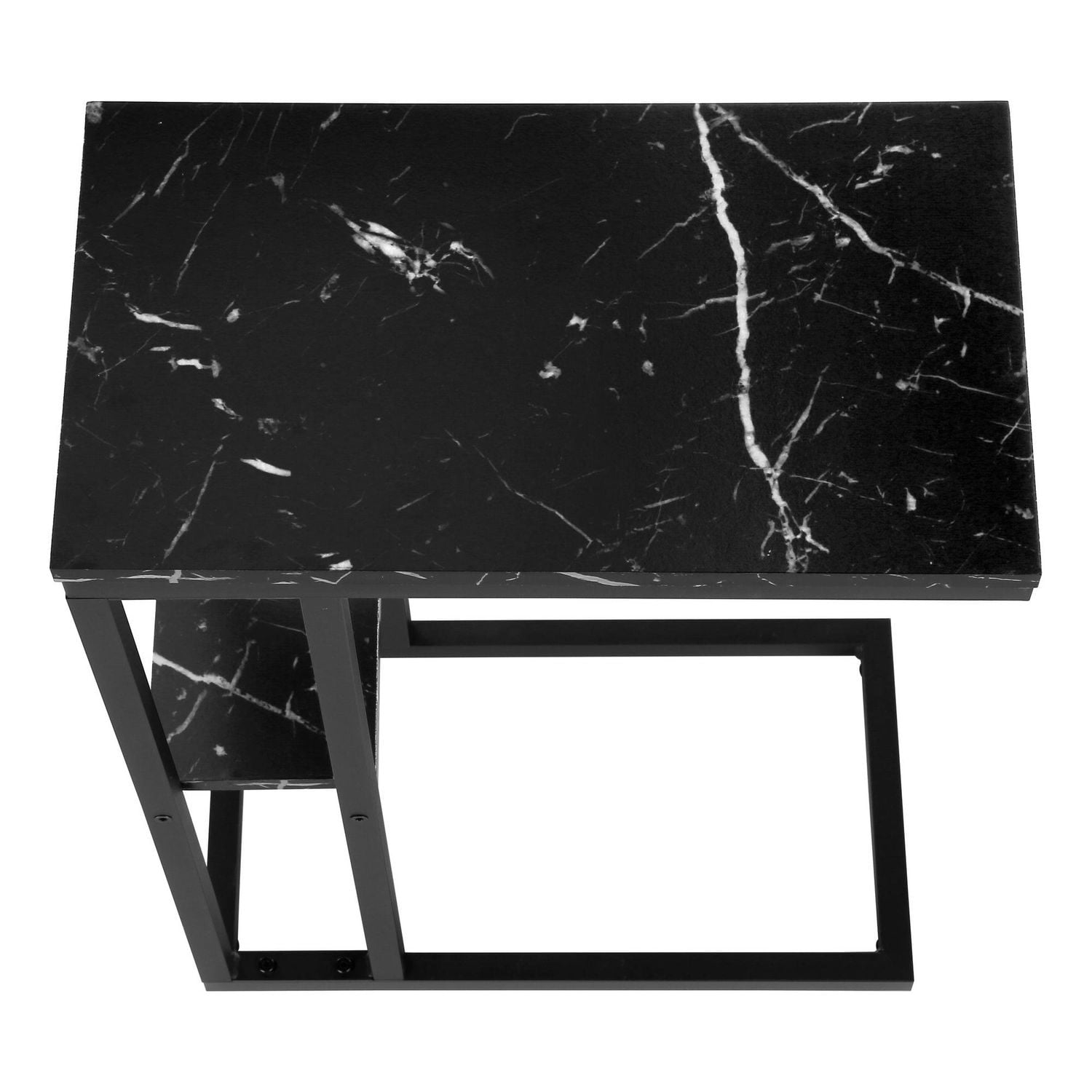 Monarch Specialties Accent Table, C-shaped, End, Side, Snack, Living Room, Bedroom, Metal, Laminate, Black Marble Look, Contemporary, Modern