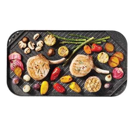 Starfrit The Rock 50x28cm (19.7" x 11") Non-Stick Reversible Grill & Griddle - Durable Forged Aluminum - Oven Safe - PFOA Free - Easy to Clean - Black