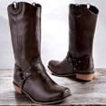 thumbnail image 3 of Womens Cowboy Motorcycle Riding Boots Winter Fall Leather Square Toe Wide Mid Calf Western Cowgirl Booties, 3 of 5