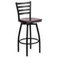 thumbnail image 1 of HERCULES Series Black Ladder Back Swivel Metal Barstool - Mahogany Wood Seat, 1 of 9