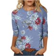 thumbnail image 2 of TIMIFIS Hauts pour Femmes Mi-Long Printemps Automne Imprimés Manches 3/4 Hauts Mode Grande Taille Col Ras du Cou T-Shirts Décontractés Blouses Chemises à Manches Longues pour Femmes Automne, 2 of 5