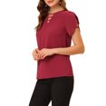 thumbnail image 4 of INSPIRE CHIC Blouse à Col Ras du Cou en V Découpé à Fente pour Femme, Décontractée, Poignets Froncés, Haut S Bourgogne, 4 of 6