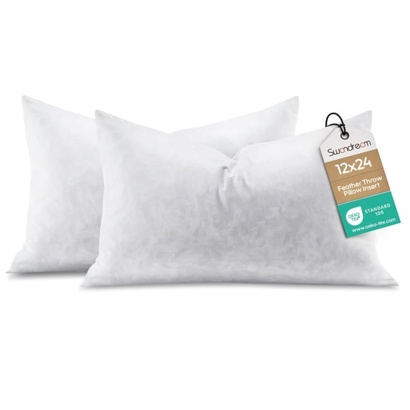 Swandream 12x24 Feather Lumbar Pillow Insert Set of 2, Decorative Throw Pillow Insert for Covers, Fuller Fit with Soft Support for Bed and Couch