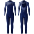 thumbnail image 1 of TiaoBug Girls Ice Skating Jumpsuit Rhinestone Mock Neck Competition Figure Skating Dancewear Navy Blue 14, 1 of 7