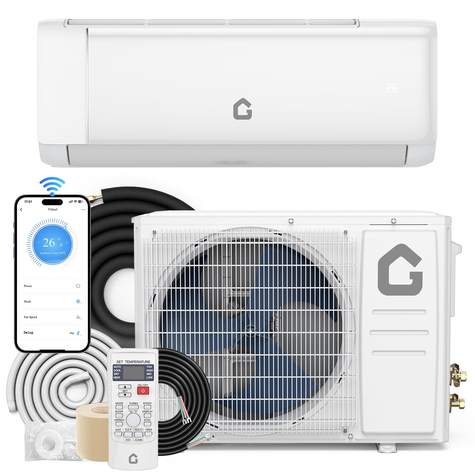 12000 BTU High-Efficiency Mini Split Air Conditioner & Heater – Ductless Wall-Mounted Central AC – 22 SEER2 Inverter – WiFi & Remote – Cools/Heats up to 750 Sq.Ft – Alexa Compatible