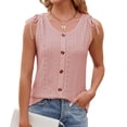 thumbnail image 4 of Mrat Débardeurs à Col Rond Nouveaux Débardeurs à Boutons pour Femmes Printemps/été avec Encolure Ronde en Dentelle Sans Manches Amples Hauts Débardeurs pour Femmes P-36 Rose-A L, 4 of 7