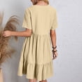 thumbnail image 4 of Robe à Volants d'Été à Manches Courtes pour Femmes Grande Taille, Style Babydoll Décontracté, Robes pour Dames V Neck, Beige, P, 4 of 7